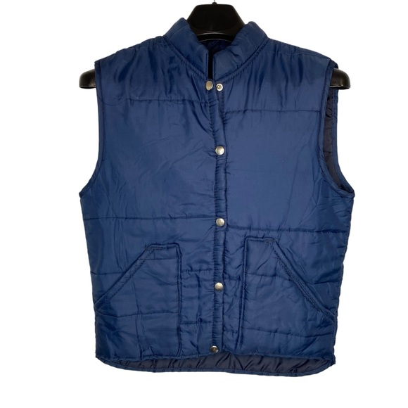 Vintage Insulated Vest Womens M Blue Metal Snaps Minimalist Synthetic Puffer - Picture 1 of 8